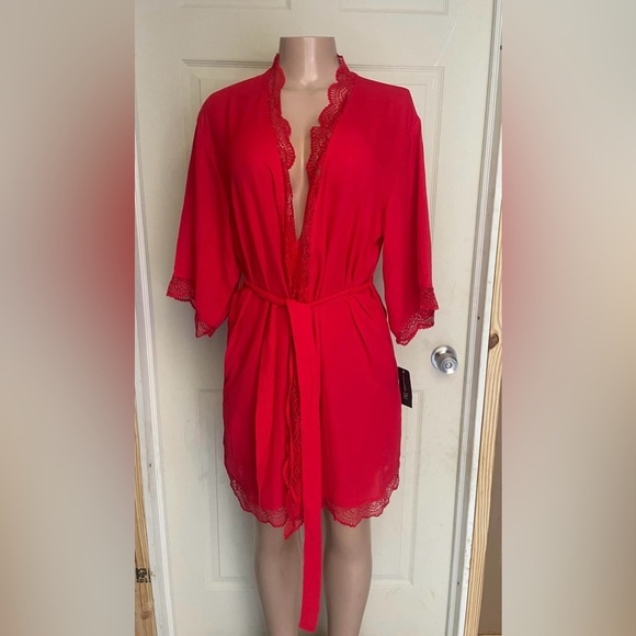 INC international concepts 
Elegant Red Lace Trim Robe - Picture 1 of 4